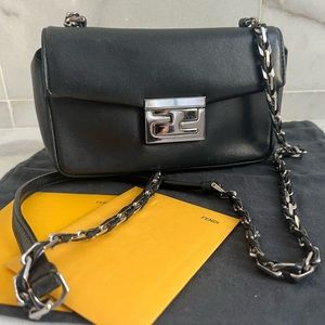 Fendi black leather Be baguette purse
